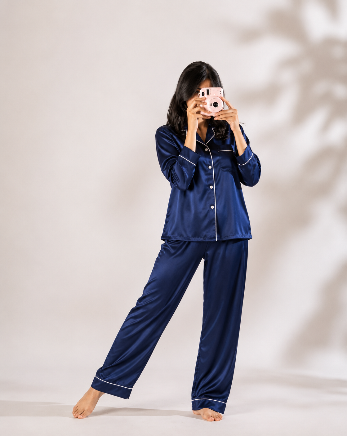 Royal Blue Satin Pajama Set