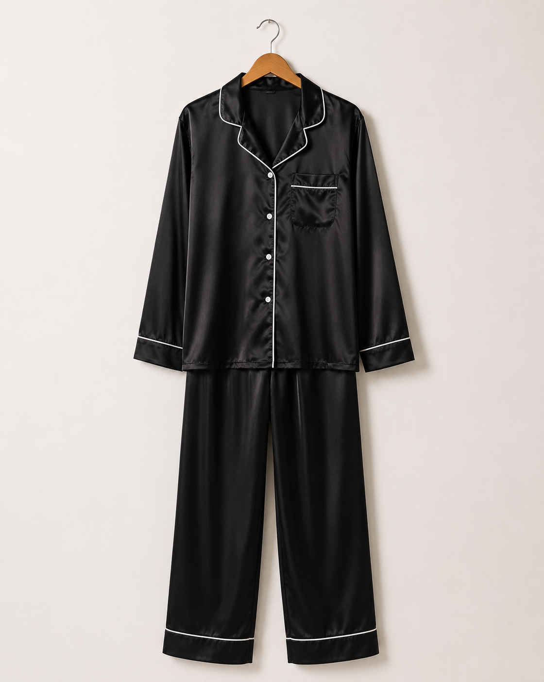 Black Luxe Satin Pajama Set for Women – Premium Silk Nightwear