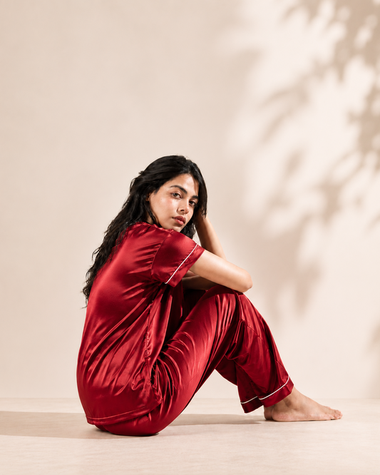 Ruby Red Luxe Satin Pajama Set