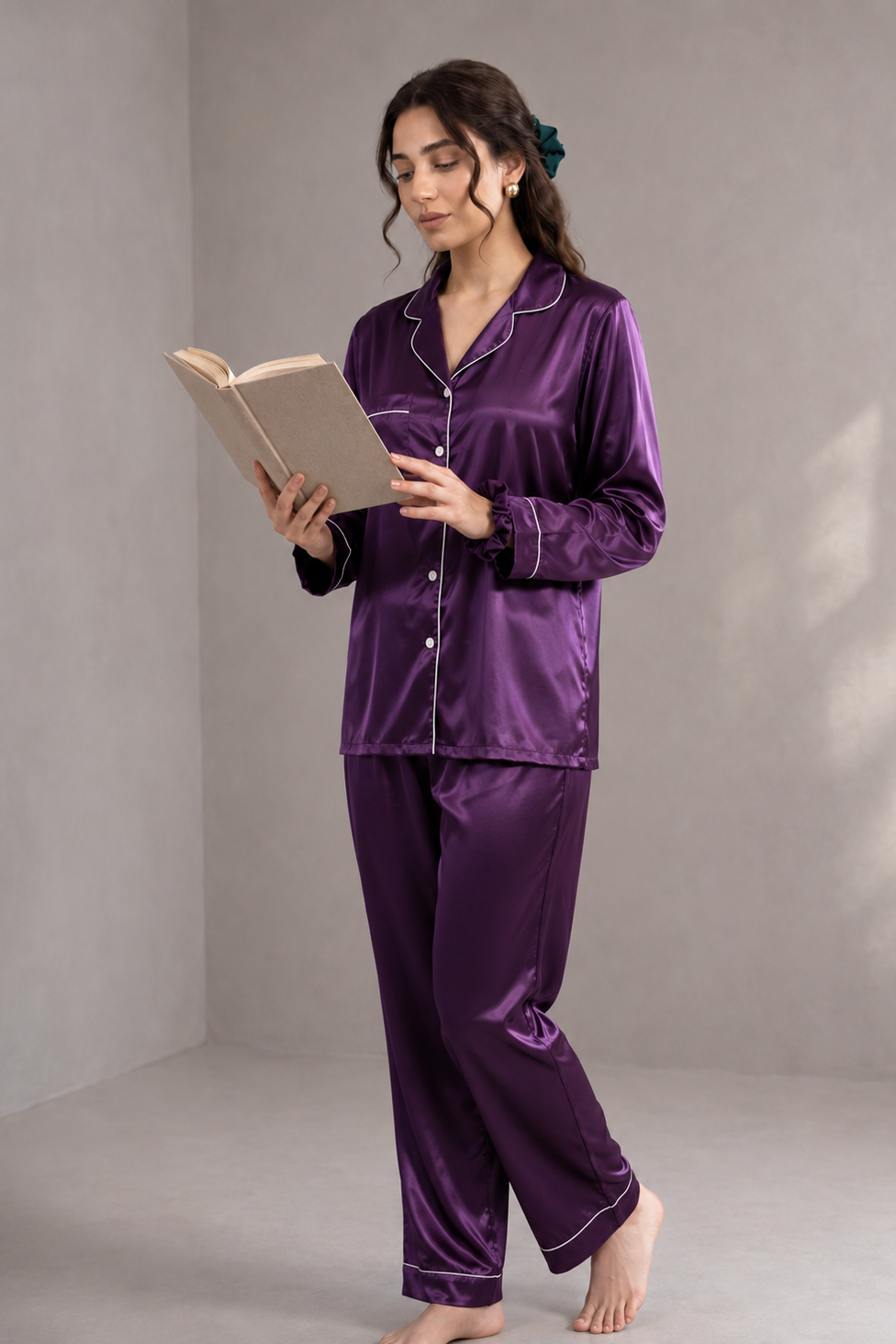 Purple Button Down Night Suit