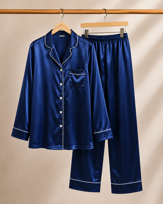 Royal blue satin night suit for women