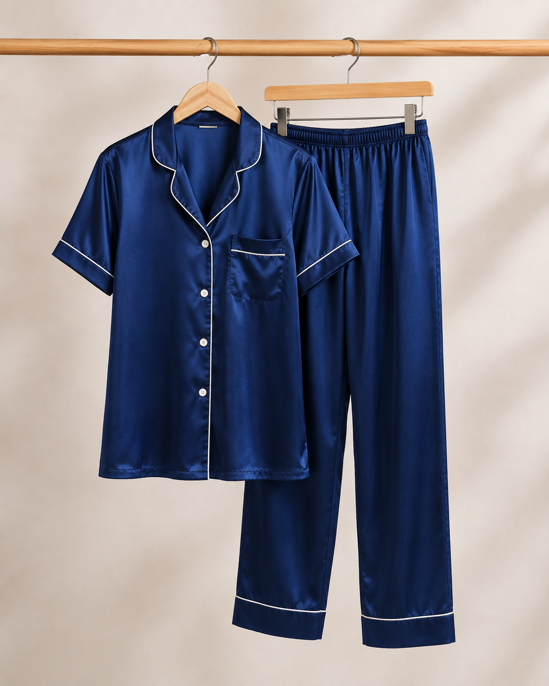 Royal Blue Satin Pajama Set