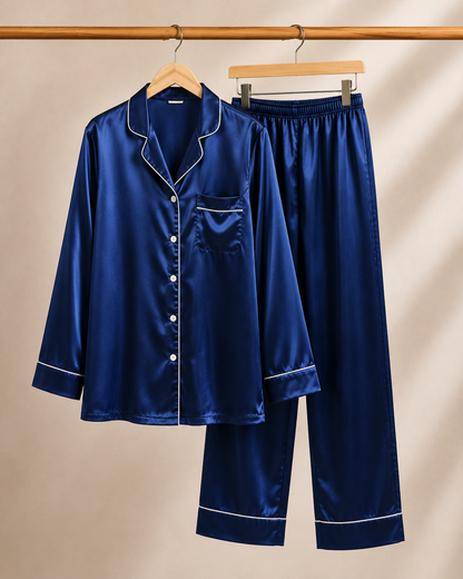 Royal blue silk night suit for women